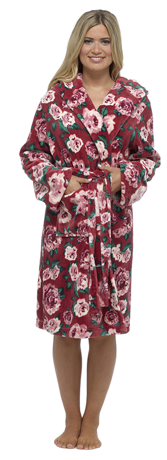 Womens Full Length Luxury Flannel Fleece Dressing Gown Bath Robe